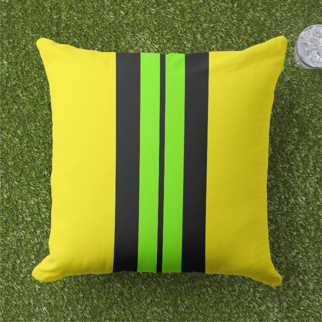 Wide Bright Lime Racing Stripes On Lemon Yellow Cushion (Grass)