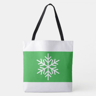 Wide Bright Pretty Green White Stripes Snowflake Tote Bag