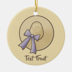 Wide Brimmed Hat Beige Ceramic Ornament