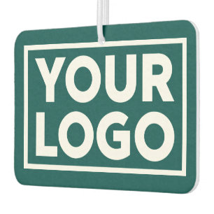Wide Business Logo and Custom Text on Blue-Green Car Air Freshener