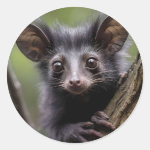 "Wide-Eyed Aye-Aye in a Tree" Classic Round Sticker