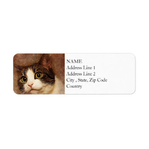 Wide Eyed Kitty Portrait   Abstract   Watercolor Return Address Label