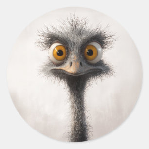 Wide-Eyed Ostrich Cartoon Portrait Classic Round Sticker
