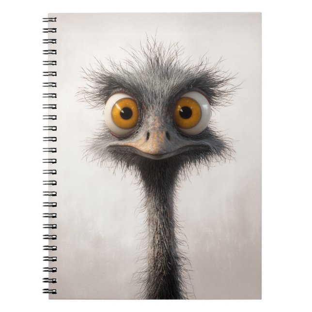 Wide-Eyed Ostrich Cartoon Portrait Notebook (Front)