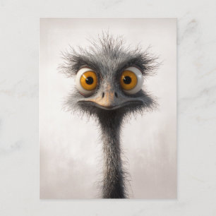 Wide-Eyed Ostrich Cartoon Portrait Postcard