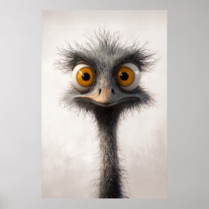 Wide-Eyed Ostrich Cartoon Portrait Poster