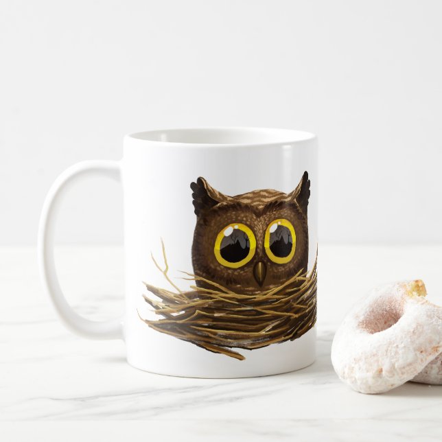 Wide Eyed Owl I'm Awake Mug (With Donut)