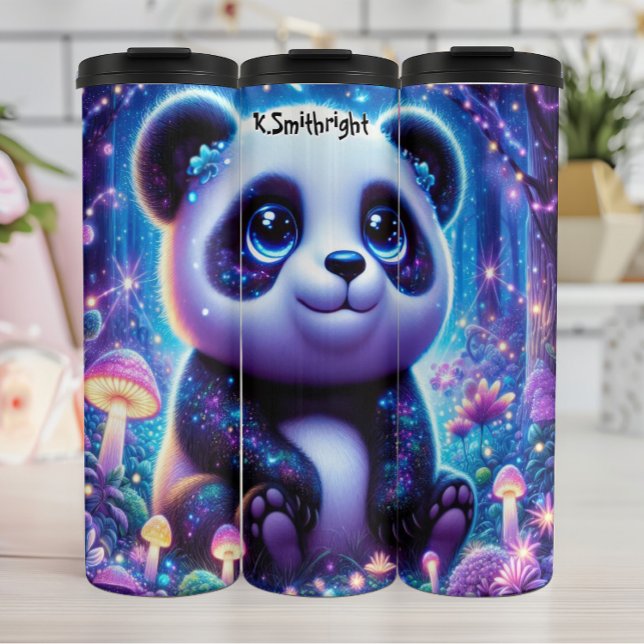 Wide-Eyed Panda in a Magical Forest Thermal Tumbler (Creator Uploaded)