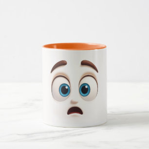 Wide eyed shock face – surprised blue eyed emoji mug