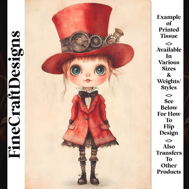 Wide Eyed Steampunk Doll, Red AM3 Decoupage Tissue Paper (Creator Uploaded)