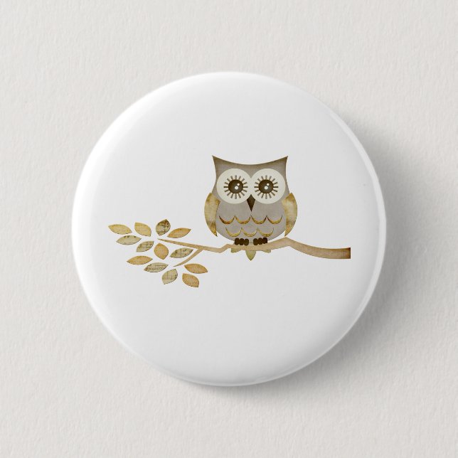 Wide Eyes Owl in Tree 6 Cm Round Badge (Front)