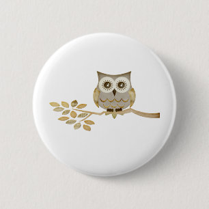 Wide Eyes Owl in Tree 6 Cm Round Badge