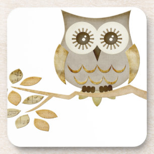 Wide Eyes Owl in Tree Cork Coaster