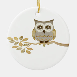 Wide Eyes Owl in Tree Ornament