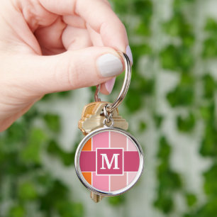 Wide Feminine Stripes with Monogram Key Ring