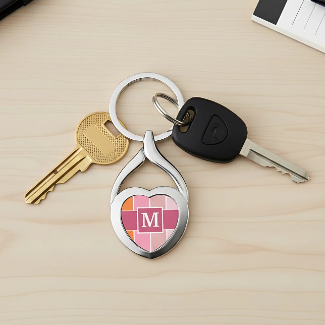 Wide Feminine Stripes with Monogram Key Ring (keychain with monogram for her)