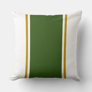 Wide Forest Green Brown Racing Stripes On White Cushion