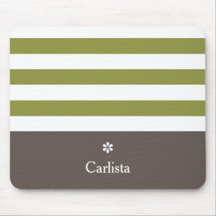 Wide Green Horizontal Stripes Brown Name Daisy Mouse Pad