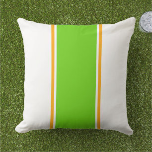 Wide Lime Yellow Centre Racing Stripes On White Cushion