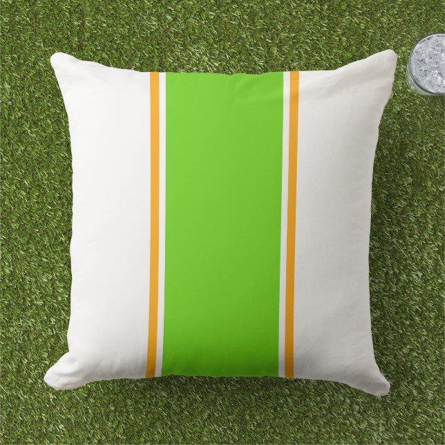 Wide Lime Yellow Centre Racing Stripes On White Cushion (Grass)
