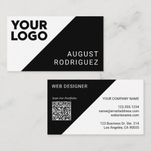 Wide Logo Custom QR Code Black White Geometric Business Card