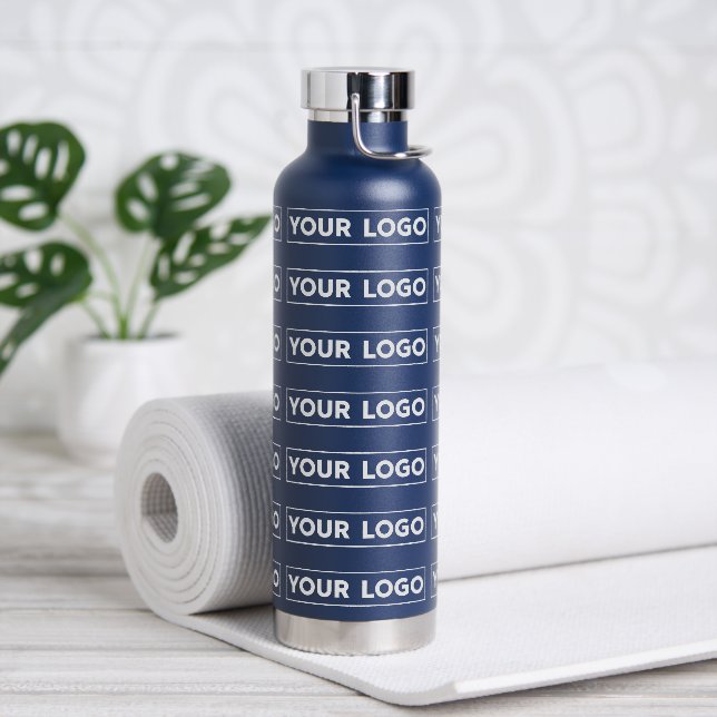 Wide Logo Repeat Pattern Navy Water Bottle (Yoga)