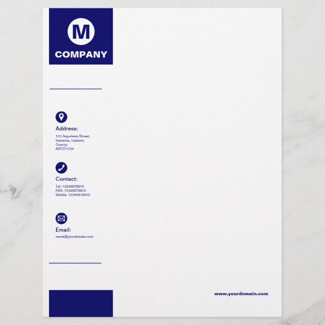Wide Margin - Dark Blue Custom Letterhead (Front)