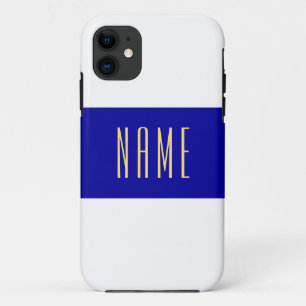 Wide Nautical Navy Blue White Stripes Your Text iPhone 11 Case