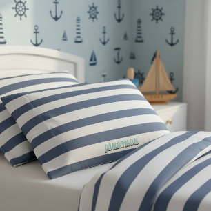 Wide Nautical Striped Weave Navy White ID1248 Pillowcase