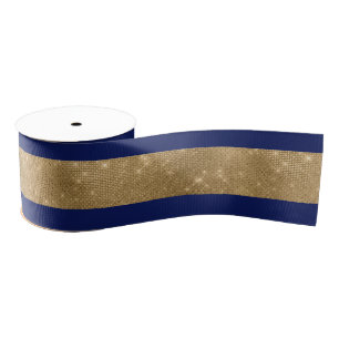 Wide Navy and Gold Ribbon Grosgrain Ribbon