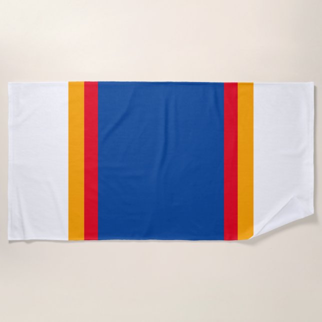 Wide Navy Blue Red Yellow White Racing Stripes Beach Towel (Front)