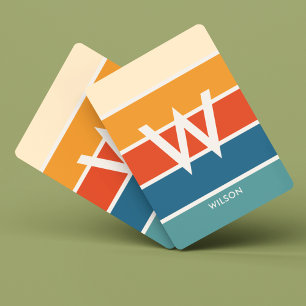 Wide Retro Striped Monogram Personal Playing Cards