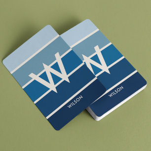 Wide Rich Blue Gradient Striped Monogram Personal Playing Cards
