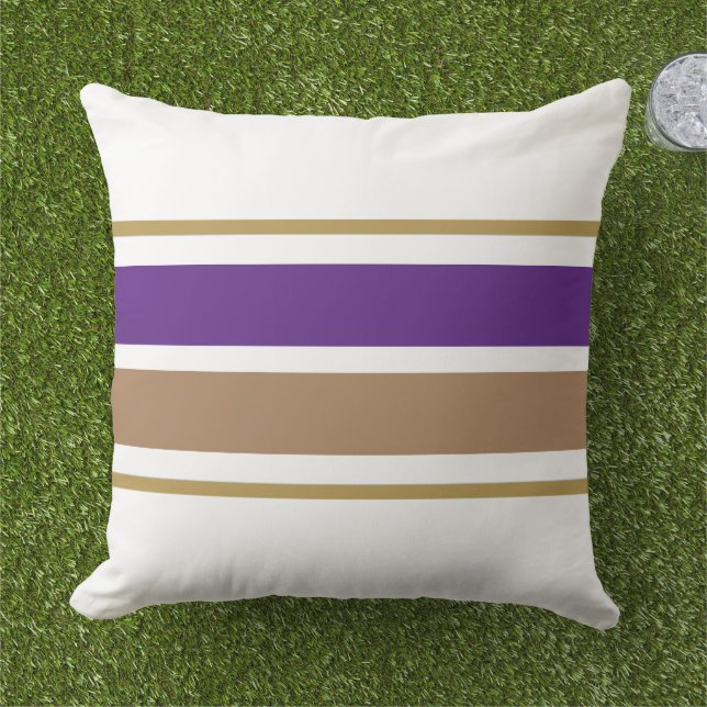 Wide Royal Purple Brown Racing Stripes On White Cushion (Grass)