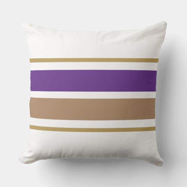 Wide Royal Purple Brown Racing Stripes On White Cushion (Front)