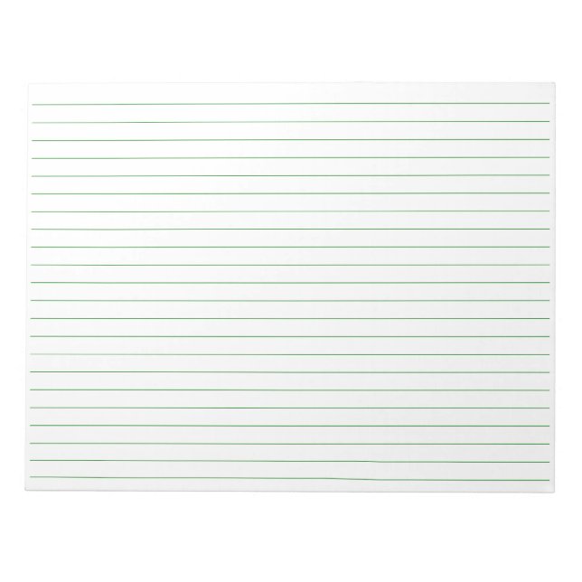 Wide Rule Green Lined Paper Landscape Orientation Notepad (Front)