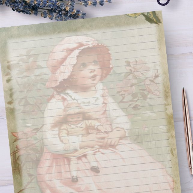 Wide Ruled Paper - Cute Vintage Doll Background Notepad (Creator Uploaded)