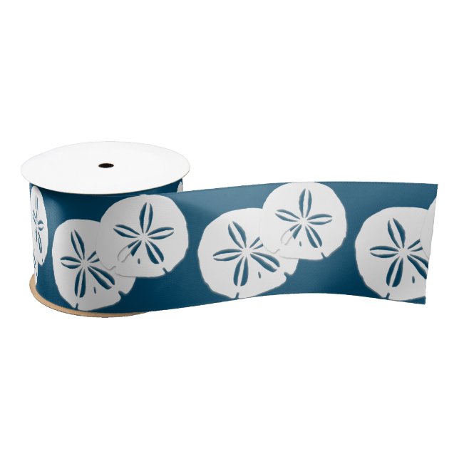 Wide Sand Dollar Navy Blue Craft Ribbon Satin Ribbon (Spool)