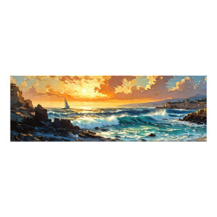 Wide Seascape Mediterranean Golden Sunset Photo Print