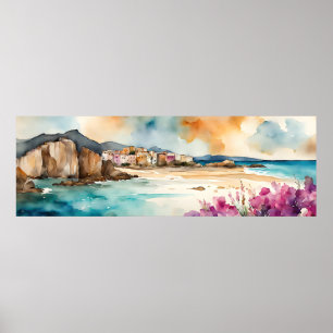 Wide Seascape Mediterranean  Village by Sea      Poster