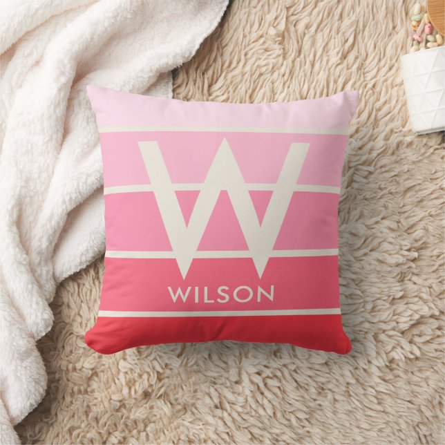 Wide Soft Pink Gradient Stripe Monogram  Cushion (Blanket)