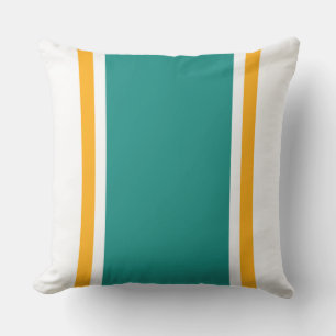 Wide Sporty Aqua Teal Yellow White Racing Stripes Cushion