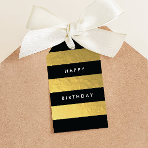 Wide Stripe Black and Gold Faux Foil Gift Tag