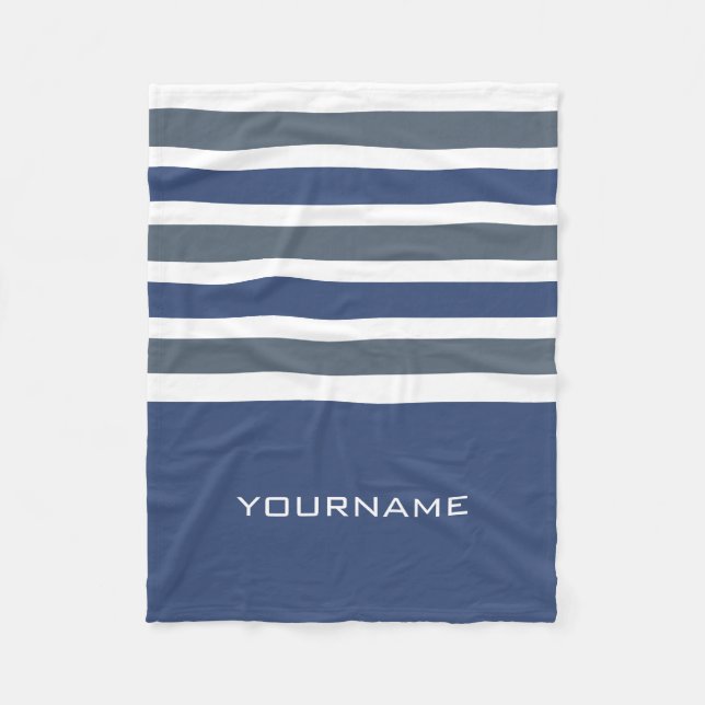 Wide Stripes custom monogram fleece blanket (Front)