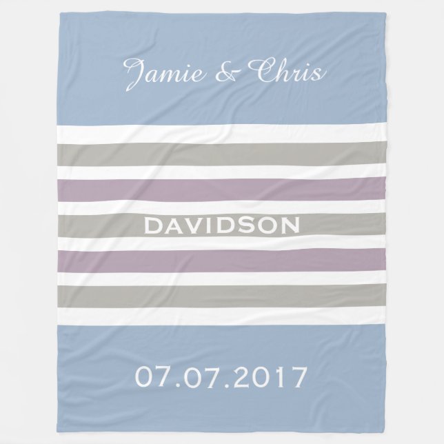 Wide Stripes custom monogram fleece blanket (Front)