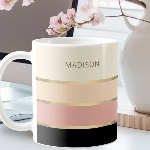Wide Stripes Gold Monogram Name Feminine Coffee Mug
