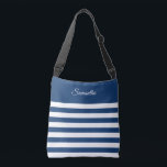 Wide Stripes in Blue & White or Pick Your Colours Crossbody Bag<br><div class="desc">Fun tote bag featuring your name and wide stripes in any colour you choose.  Leave it in classic blue and white or easily choose your own colour scheme to match your style!  Make sure to change the front and the back:)</div>