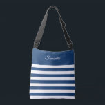 Wide Stripes in Blue & White or Pick Your Colours Crossbody Bag<br><div class="desc">Fun tote bag featuring your name and wide stripes in any colour you choose.  Leave it in classic blue and white or easily choose your own colour scheme to match your style!  Make sure to change the front and the back:)</div>
