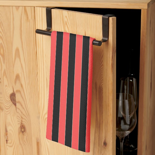 Wide Stripes Red Black  Tea Towel (Thirds Fold)
