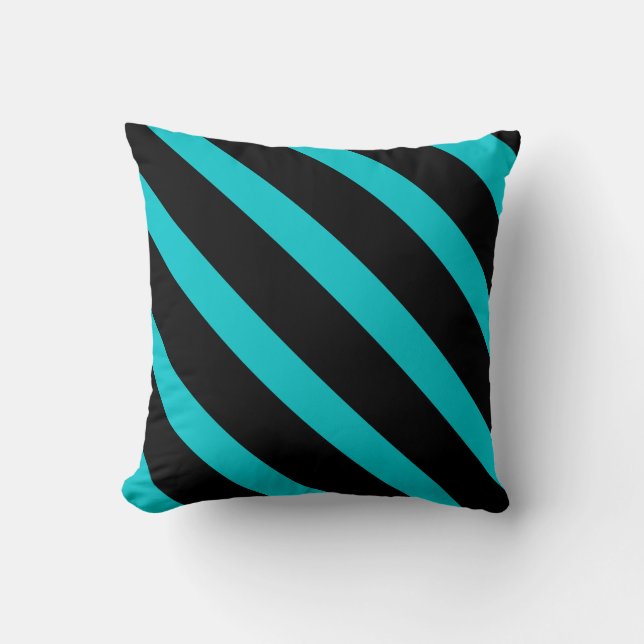 Wide Teal and Black Diagonal Stripes Pattern Cushion (Front)